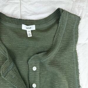 Aerie Cropped Waffle Henley Tank Dark Army Green Large